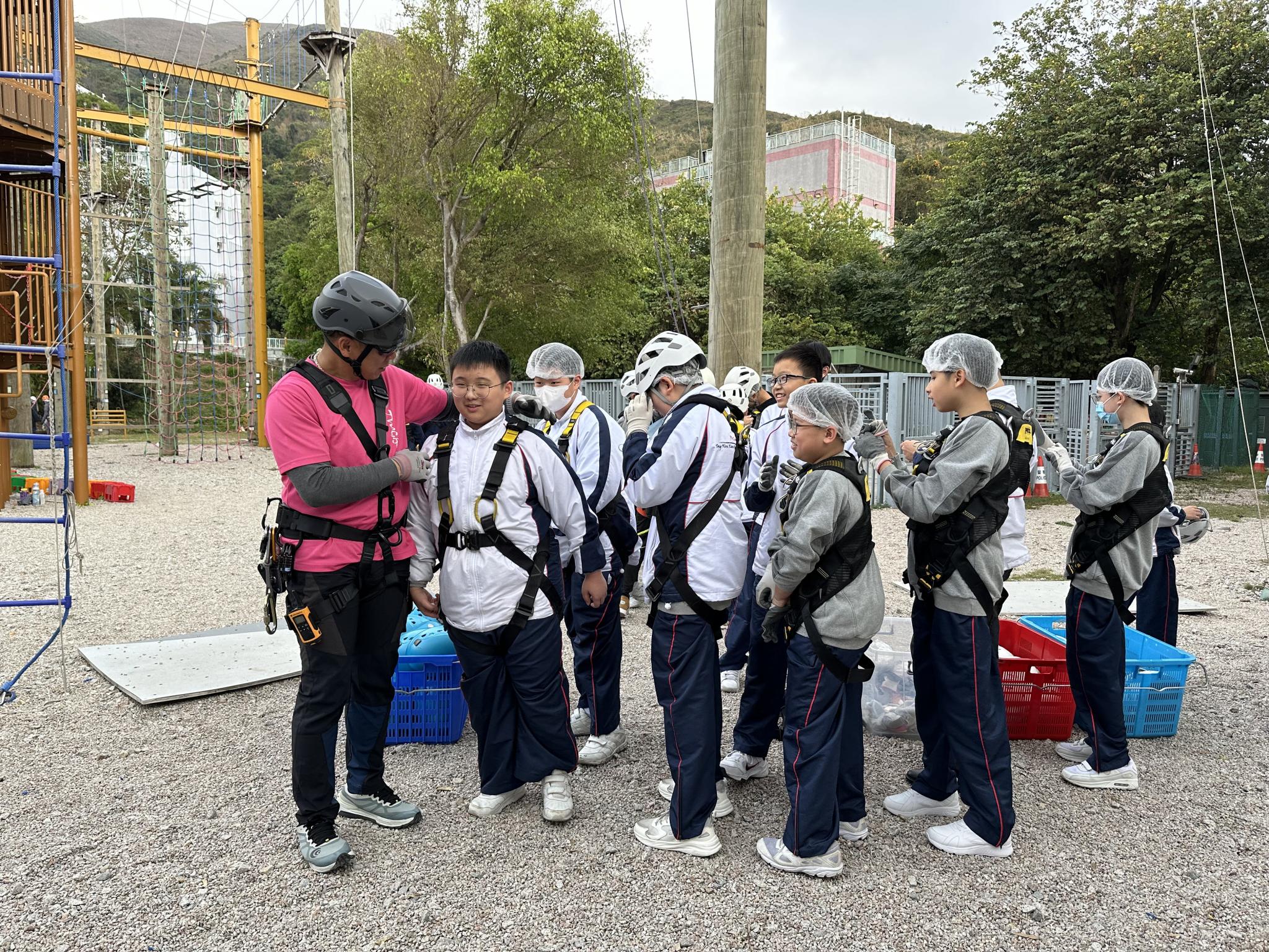 Students preparing for abseiling activity