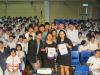 Our assistant principal, Miss Leung Pui Fan, is taking a group photo with all the teenage singers, together with all the S1-S2 audience.