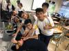 Students had a chance to be a flight attendant to wash the toilet bowl.