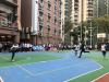 The teacher showed an excellent skill of playing football.