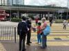 Selling flags to pedestrian 