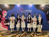 Students were taken a photo at Hong Kong Convention and Exhibition Centre.