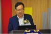 The opening address is being given by Mr. Yeung Kin Chung Clifton, Principal Education Secretary of Po Leung Kuk.