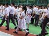 The first time to use the Chinese style of marching to raise the flag